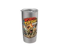 Worst Tuesday Ever! Dinosaurs Running from Asteroid Funny Stainless Steel Insulated Tumbler