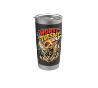 Worst Tuesday Ever! Dinosaurs Running from Asteroid Funny Stainless Steel Insulated Tumbler