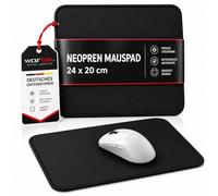 Wortek Mouse Mat Small 24 x 20 cm - Desk Mat Black Office - Stitched Edges Computer Mouse Mat, Non-Slip Rubber Base - Gaming Mouse Pad Neoprene