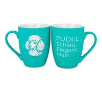 WORTGEFECHTE Softtouch Coffee Mug with Dog Breed & Characteristics, 350 ml, Velvety Silicone Surface, High Quality Coffee Mug, Gift for Dog Lovers (Turquoise, Poodle)