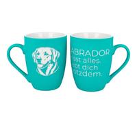 WORTGEFECHTE Softtouch Coffee Mug with Dog Breed & Characteristics, 350 ml, Velvety Silicone Surface, High Quality Coffee Mug, Gift for Dog Lovers (Turquoise, Labrador)