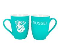 WORTGEFECHTE Softtouch Coffee Mug with Dog Breed & Characteristics, 350 ml, Velvety Silicone Surface, High Quality Coffee Mug, Gift for Dog Lovers (Turquoise, Jack Russell Terrier)