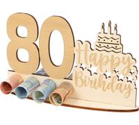 WORTGEFECHTE Wooden Money Gift for 80th Birthday, Gift Idea, Shopping Voucher, Gift Voucher, Wooden Gift for Money, Money Gift for Men and Women, Original Money Gifts (80)