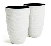 Worth Garden 2-Pack 21" H. White Tall Planters - 14'' Dia Resin Large Round Flower Pots for Outdoor Plants Trees - Imitation Stone Finish Plastic Indoor Front Porch 9 Gallon Decorative Container Patio