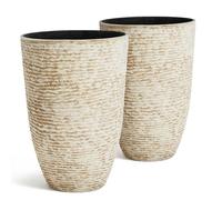 Worth Garden 9 Gallon Tall Round Planters Set of 2-14" Dia x 21" H Tree Pots for Outdoor Plants - Large Imitation Stone Finish Flower Pots Indoor Decorative Container Garden Patio Unbreakable Beige