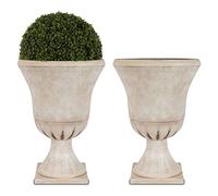Worth Garden Plastic Urn Planters for Outdoor Plants, Tree 22'' Tall 2 Pack Round Classic Resin Flower Pots Indoor Beige Traditional Front Porch 15 in Dia. Large Imitation Stone Decorative Patio Deck