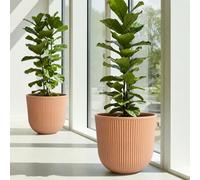 Worth Garden Round Large Planter Pot Set of 2, 17.5" Dia x 15.5" H - Durable Plastic Terracotta Plant Tree Pots with Vertical Stripe Textured Finish, Drainage Hole for Indoor Outdoor Front Porch Patio