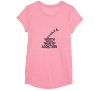 Worth More Than My Addiction Recovery Inspiration T-Shirt, Girls, Pink, XS