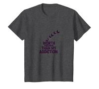 Worth More Than My Addiction Recovery Inspiration T-Shirt, Kids, Dark Heather Grey, 10 Years