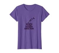 Worth More Than My Addiction Recovery Inspiration T-Shirt, Women, Purple Heather, XXL