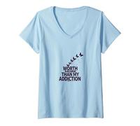 Worth More Than My Addiction Recovery Inspiration V-Neck T-Shirt, Women, Baby Blue, S
