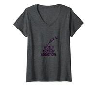 Worth More Than My Addiction Recovery Inspiration V-Neck T-Shirt, Women, Dark Heather Grey, M