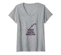 Worth More Than My Addiction Recovery Inspiration V-Neck T-Shirt, Women, Heather Grey, S