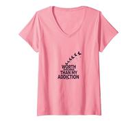 Worth More Than My Addiction Recovery Inspiration V-Neck T-Shirt, Women, Pink, XL