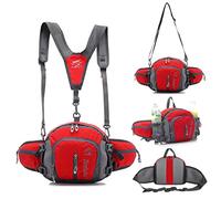 Worth The Money Multifunctional Waterproof Outdoor Waist Pack Backpack Shoulder Bag Daypack with Water Bottle Pockets Waist Bag Fanny Pack for Running Hiking Camping Cycling Traveling (Red)