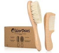 Worthies Baby Hair Brush and Comb Set, Baby Wooden Comb and Wooden Hair Brush with Soft Goat Hair, Hair Brush for Newborns Toddlers