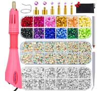 Worthofbest Hotfix Rhinestone Setter, Hot Fix Applicator Tool Bedazzler Kit with rhinestones, Kit, Hot Fixed Wand for Clothes Clothing Fabric Crafts, 5000 Pcs, AB Crystal, Clear, 3 Gems Sizes, Tips