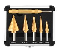 WORTURE 5PCS Step Drill Bit Set with Automatic Center Punch, HSS Titanium Coated Unibit Step Drill Bits, 50 Sizes Step Bits for Metal, Aluminum, Wood, Plastic, with Storage Case