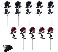 WORUIB 10 Pcs Black Roses Artificial Flowers, Black Roses for Home Decor, Wedding Bouquets, Party Arrangements, Long Stem Silk Rose Flowers, 7 * 36cm