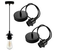 WORUIB 2 Pcs Pendant Light Fitting, Black Pendant Light Fitting with 1M Adjustable Cable, Sturdy and Durable,Flex Cable Ceiling Rose, Industrial Style Ceiling Pendants Fittings(Black)