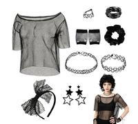 WORUIB 20 PCS Retro Suits From The 1980s, Black Fishnet Top, Gloves, Headband, Earrings, Scrunchie, And Devil Horn Headband