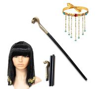 WORUIB 3 PCS SET Egyptian Costume with Wig, Sceptre, Necklace，Wig, Snake Sceptre, Gemstone Necklace, Costume Party Attire, Cosplay Events, Themed Gatherings, Photo Sessions, Drama Performances