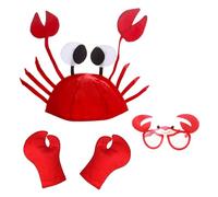 WORUIB 4 Pcs Crab Costume Accessories, under The Sea Costumes, with Glasses, Claws Gloves, Adjustable Crab Hat for Halloween Party, Cosplay, Seafood Festival Party for Adults