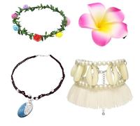 WORUIB 4 Pcs Moana Necklace, Moana Costume Kids, Moana Dress, Flower Costume, Ocean Princess Dress Up Kit With Flower Lei Necklace, Anklet, Hair Clip, Halloween Cosplay Party Supplies