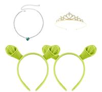 WORUIB 4-Piece Shrek Ears Set, Shrek Costume Accessories for Adults, Cosplay Headbands with Silver Necklace, Perfect for Halloween Parties and Theme Events