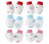 WORUIB 6-Pack Baby Mittens Set with Red Bear and Pink Rabbit Designs,Scratch Mittens Newborn, Protective Hand Covers for Infant Care, Soft Fabric for Daily Use, Dimensions 9 X 7 X 2 Cm