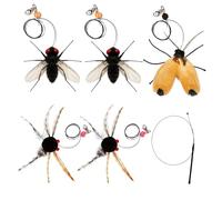 WORUIB Cat Feather Wand, 6 PCS Cat Wand Toy with 5 Flying Insects and 1 Steel Wire Stick, Interactive Feather Toys for Cats, Butterfly Cat Toy for Indoor Play and Exercise
