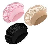 WORUIB Silk Bonnet for Sleeping, Hair Bonnet Men, 3 Pack (Black, Pink, Khaki), 30cm x 30cm, Soft and Comfortable Night Cap for Hair Protection