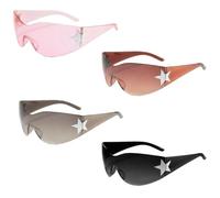 WORUIB Star Sunglasses,Rave Glasses with Funky Design, Four Unframed Wraparound Styles in Assorted Colours, Versatile Shades for Various Occasions