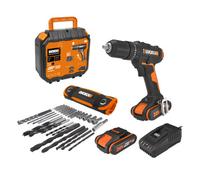 Worx 20V Combi Drill With 2 X 2.0Ah Batteries, 60Min 2A Charger & 30Pcs Accessory Set Wx370