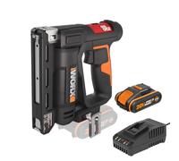 WORX 20V Cordless Crown Stapler WX843, Powershare, 2-in-1, 2000 Shots Per Charge, 500pcs Type 53 Crown Staples, 15mm 18 Gauge Brad Nails,1 2Ah Battery, 1 2A Charger Included