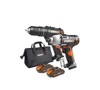 Worx WX902 20V PowerShare Cordless Combi Drill & Impact Driver Kit with 2X 2.0Ah Batteries, Charger & Bag - 50Nm Hammer Drill, 170Nm Impact Driver, LED Light, Compact & Lightweight Design