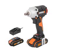 WORX 20V WX272 Cordless Impact Wrench, Max Torque, 300 Nm, 3 Speed, Brushless Motor, Compact and Lightweight, with Hook and Screw End, with 2 x 2Ah Batteries and Fast Charger