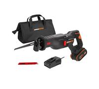 WORX 20V WX516 Cordless Sabre Saw, 29 mm Stroke, Up to 300 mm, Brushless Motor, Multi-Material, Variable Speed, Lightweight and Ergonomic, with 1 x 4Ah Battery and Charger