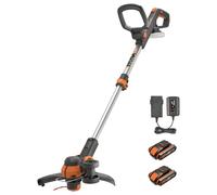 WORX WG163E 18V (20V MAX) Cordless Grass Trimmer With Command Feed And 2 Batteries Strimmer Line Strimmers Edge Cutter Black, Cutting width 30 cm, Line Diameter 1.65 mm