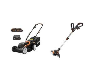 WORX Cordless Lawn Mower with 2 x 20 V Batteries, 34cm, WG779E.2 & WG163E 18V (20V MAX) Cordless Grass Trimmer with Command Feed and 2 Batteries Strimmer Line Strimmers Edge Cutter