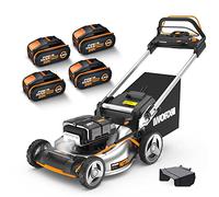 WORX Nitro WG761E 80V Cordless Brushless Lawnmower, Up to 1000 m² on a Load Diameter 51 cm, 70 L Bag, Mulching, 7 Cutting Positions, Comes with 4 Batt 20V 4Ah, Fast Charger