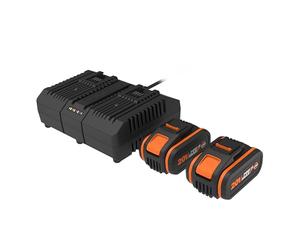 WORX Pack of 2 Batteries and Dual Charger 20V 4Ah WA3611, High Performance Batteries with Charge Level Indicator, Fast Charging, Compatible with All WORX PoweShare Tools