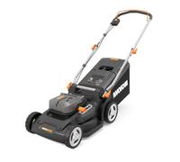 Worx WG745E 40V 41cm Cordless Brushless Lawnmower - Ideal for Medium to Large Gardens Up to 600㎡ - Includes 2x 4.0Ah Batteries & Charger, Cut-to-Edge, Striped Lawn Roller, Foldable Handle