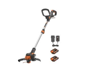 WORX WG163E 18V (20V MAX) Cordless Grass Trimmer With Command Feed And 2 Batteries Strimmer Line Strimmers Edge Cutter Black, Cutting width 30 cm, Li