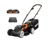 Worx WG779E.2 40V 34cm Cordless Lawnmower, ideal for Gardens up to 230㎡, Cut-to-Edge, striped Lawn Roller, foldable Handle, PowerShare, includes 2x 2.0Ah Batteries, Charger & 30L Grass collection bag