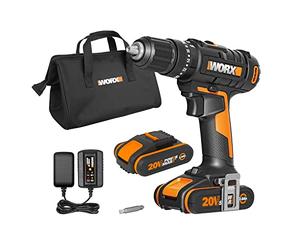WORX WX370.1 PowerShare 20V Cordless Combi Hammer Drill Kit with 2 Batteries, Charger and Carry Bag, 6800 BPM / 27200 BPM, 0-400/0-1600/min, High Torque Impact Drill Set for Wood, Metal and Masonry