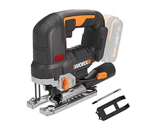 Worx WX542.9 Cordless Pendulum Lift Jigsaw 20 V, Brushless Motor, Professional Jigsaw with Suction Adapter, Ideal for Mitre Cuts, PowerShare Compatible, Without Battery and Charger, Black