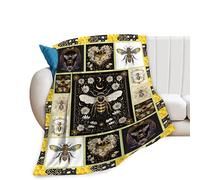 Wosabee Bee Daisy 50"x40" Yellow Bee Daisy Pattern Soft, Lightweight, Warm & Breathable Flannel Throw Blanket for Adults & Kids - Camping, Travel, Napping