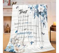 Wosabee Christian Blanket Super Soft Warm Bible Verse Fleece Throw Blanket Cozy Fluffy Scriptures Trust in Lord Lightweight Flannel Gifts Blankets for Kids Adults 50"X40"
