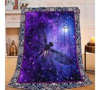 Wosabee Dragonfly Blanket Soft Cozy Purple Dragonfly Fleece Throw Blanket Plush Warm Fluffy Dragonfly Animal Stuff Decor Lightweight Flannel Gifts Blankets for Kids Adults 50"X40"